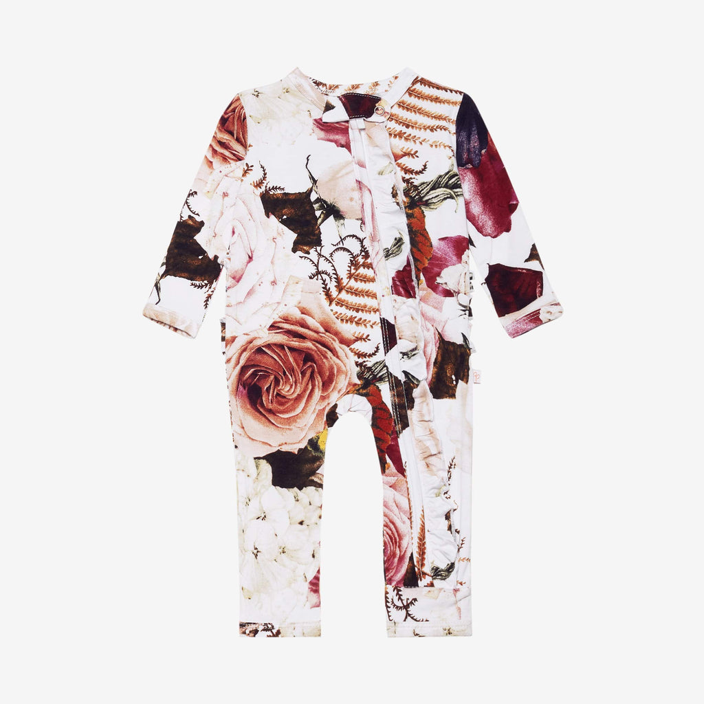Black Rose Footless Ruffled Zippered One Piece