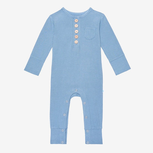 Storm Blue Ribbed Henley Romper