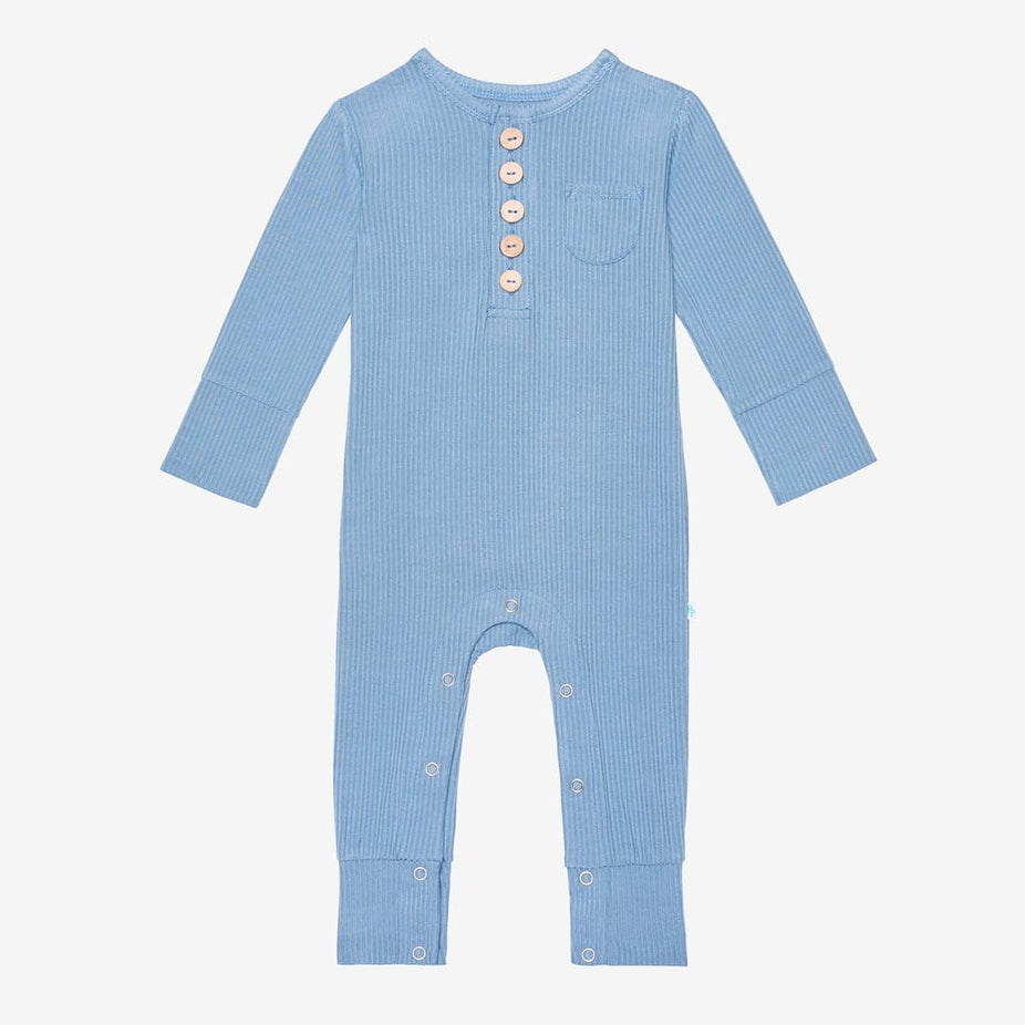 Storm Blue Ribbed Henley Romper