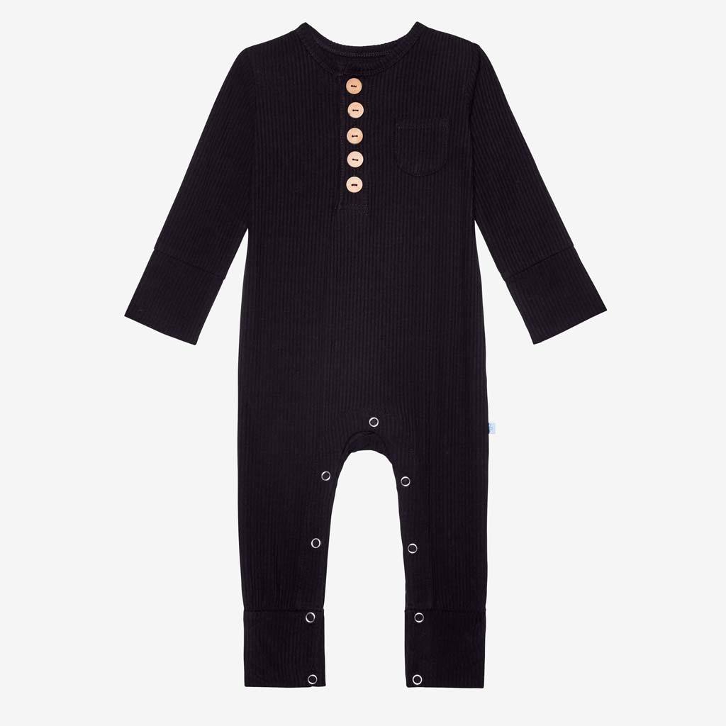 Black Ribbed Henley Romper