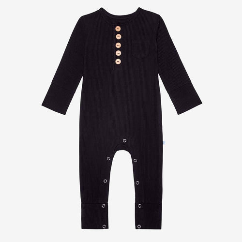 Black Ribbed Henley Romper