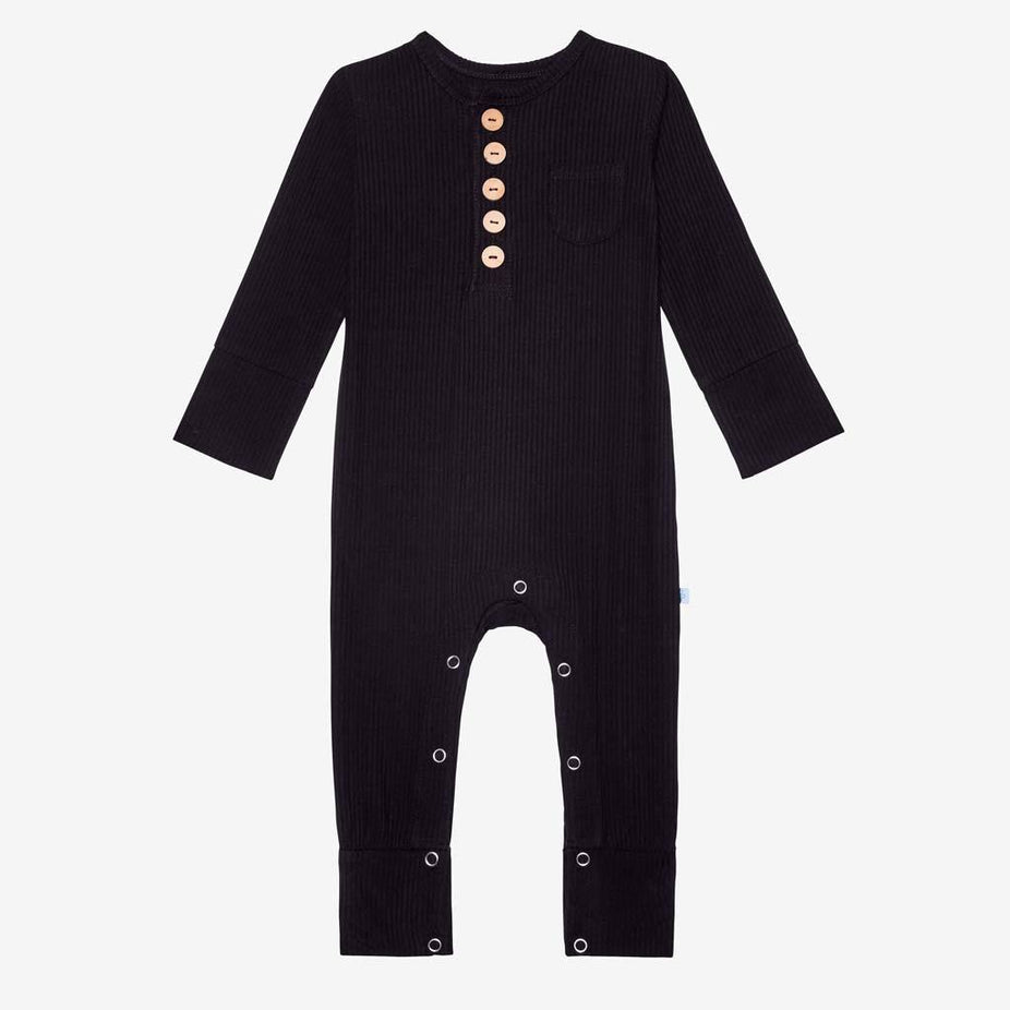 Black Ribbed Henley Romper