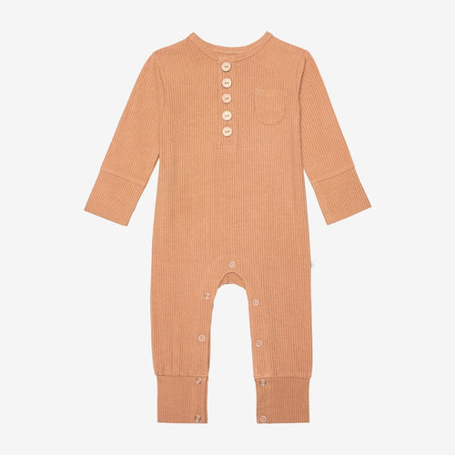 Dark Nude Ribbed Henley Romper