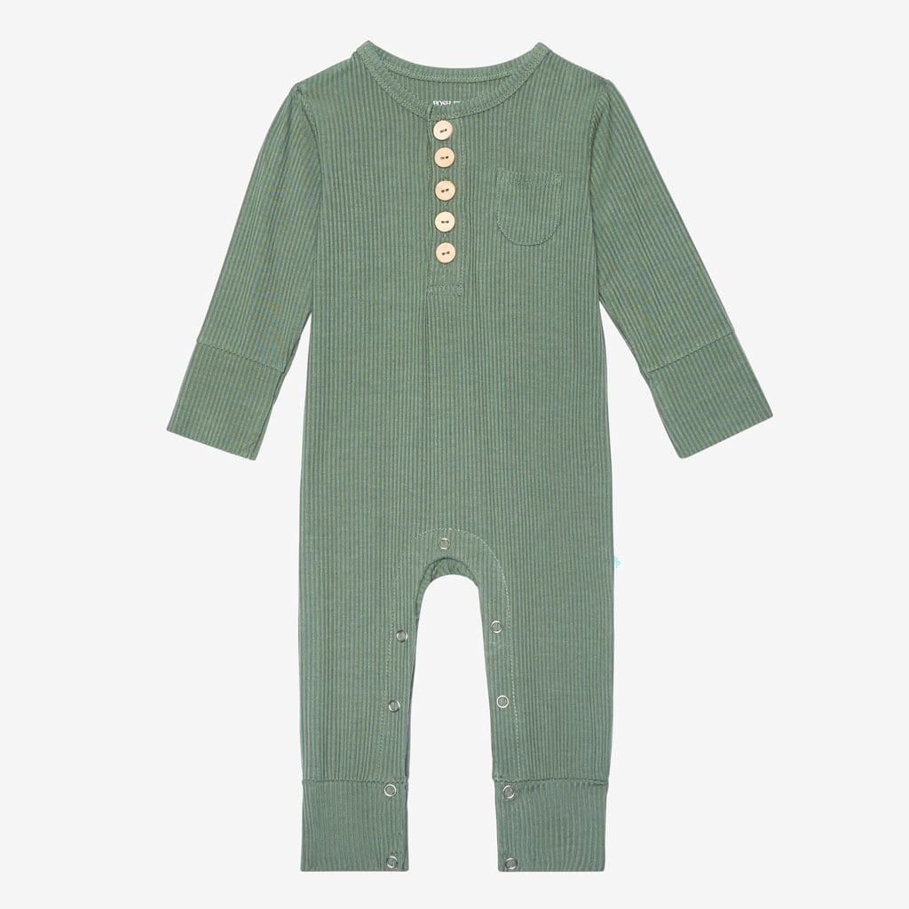 Dark Sage Ribbed Henley Romper