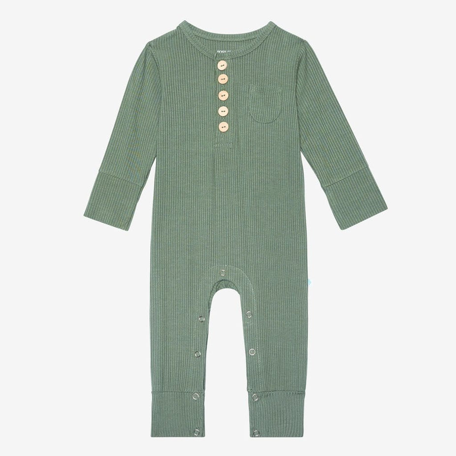 Dark Sage Ribbed Henley Romper