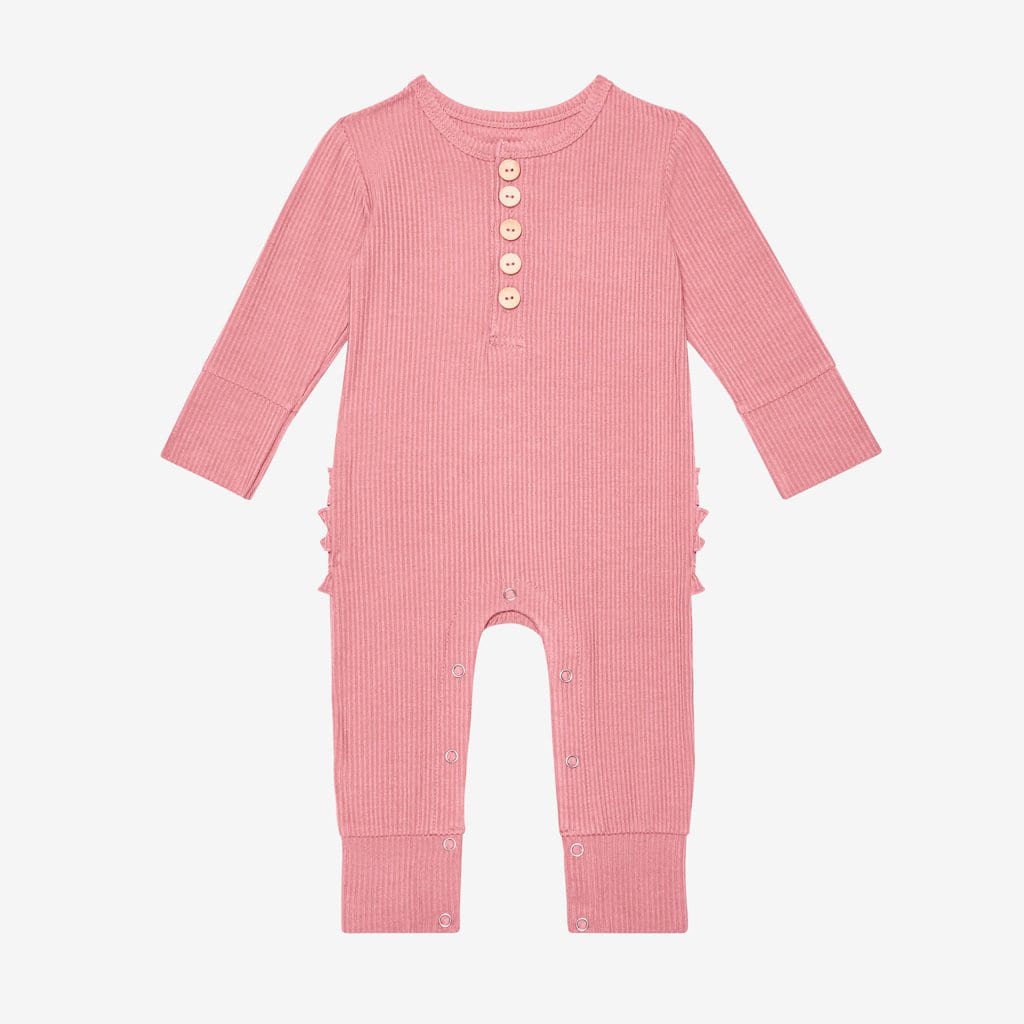 Blush Rose Ribbed Ruffled Henley Romper