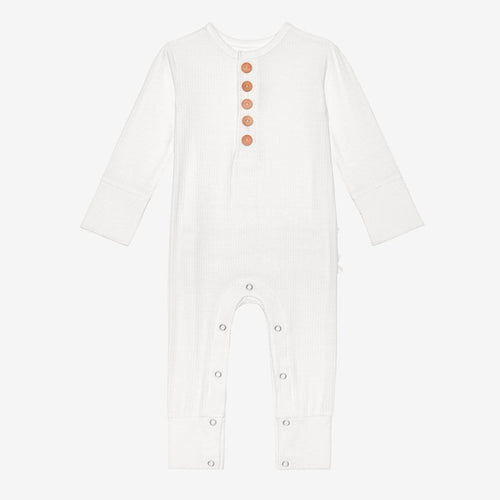 Off White Ribbed Henley Romper
