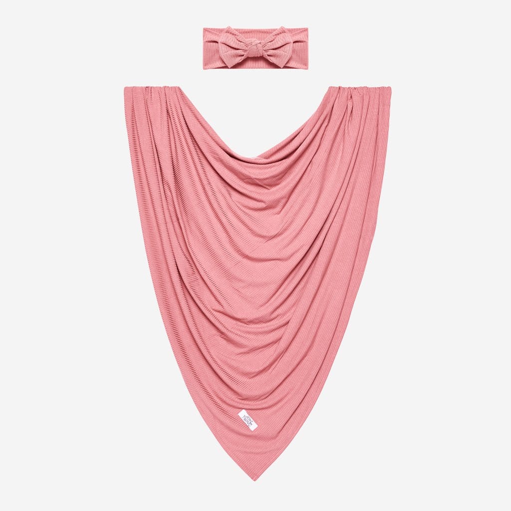 Blush Rose Ribbed Swaddle Headband Set