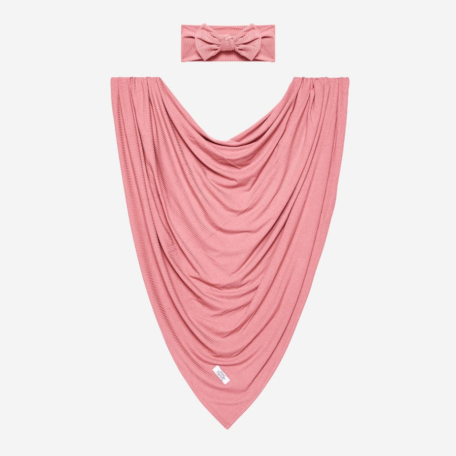 Blush Rose Ribbed Swaddle Headband Set