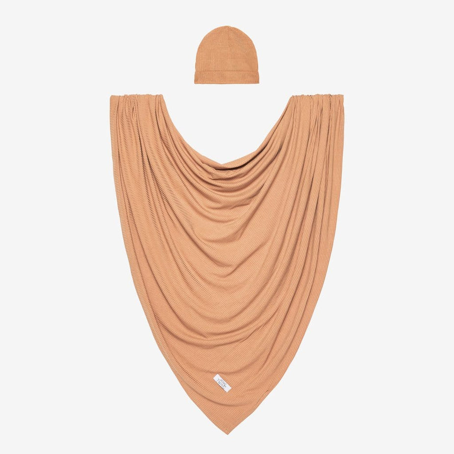 Dark Nude Ribbed Swaddle Beanie Set