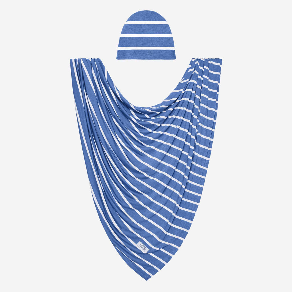Denim Blue Stripe Swaddle Beanie Set