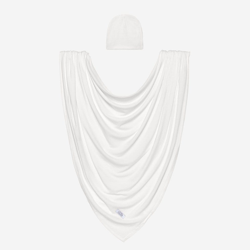 Off White Ribbed Swaddle Beanie Set