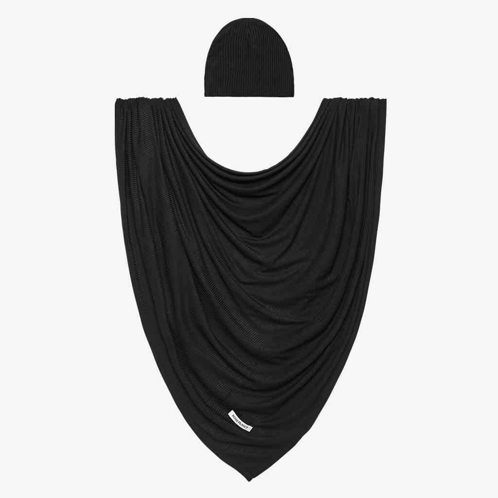 Black Ribbed Swaddle Beanie Set