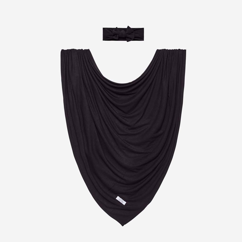Black Ribbed Swaddle Headband Set