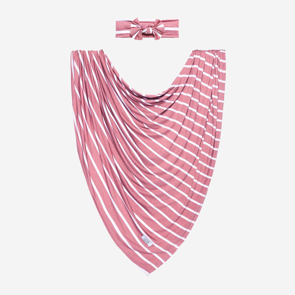 Blush Rose Stripe Swaddle Headband Set