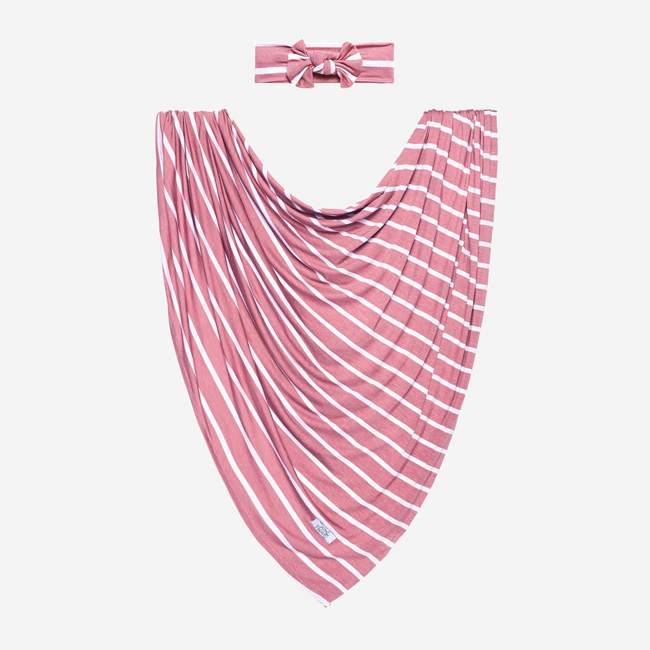 Blush Rose Stripe Swaddle Headband Set