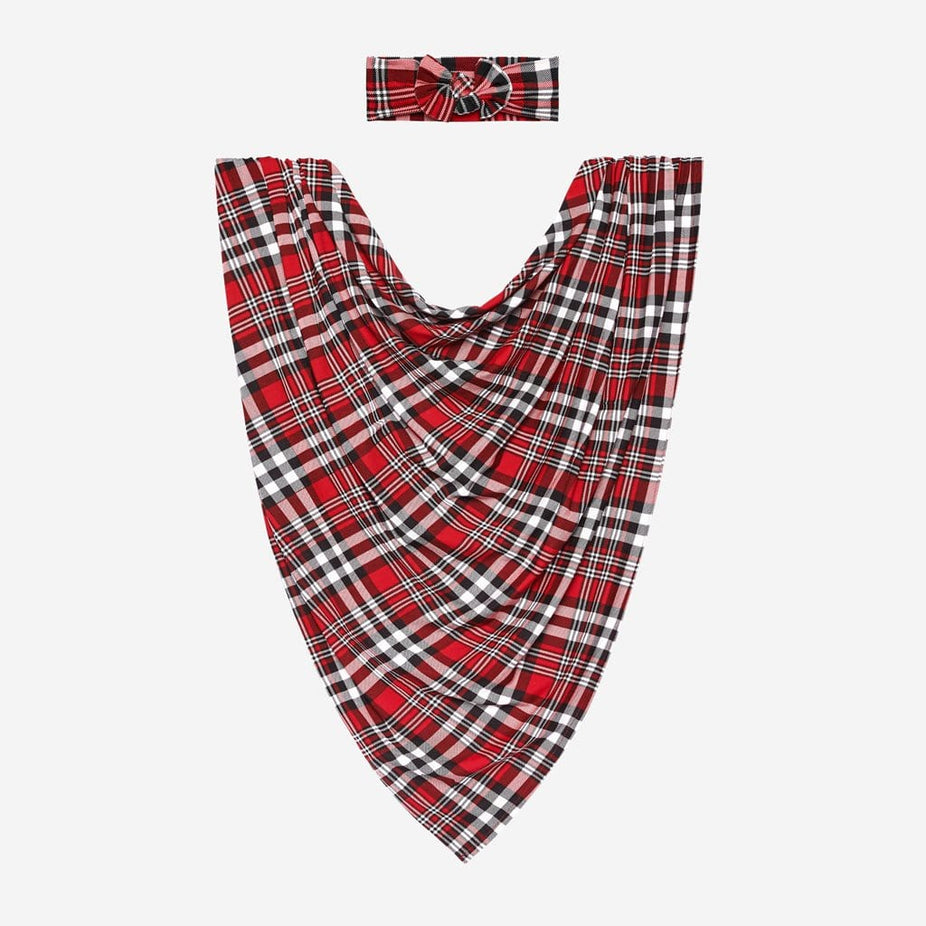 Noah Plaid Swaddle Headwrap Set