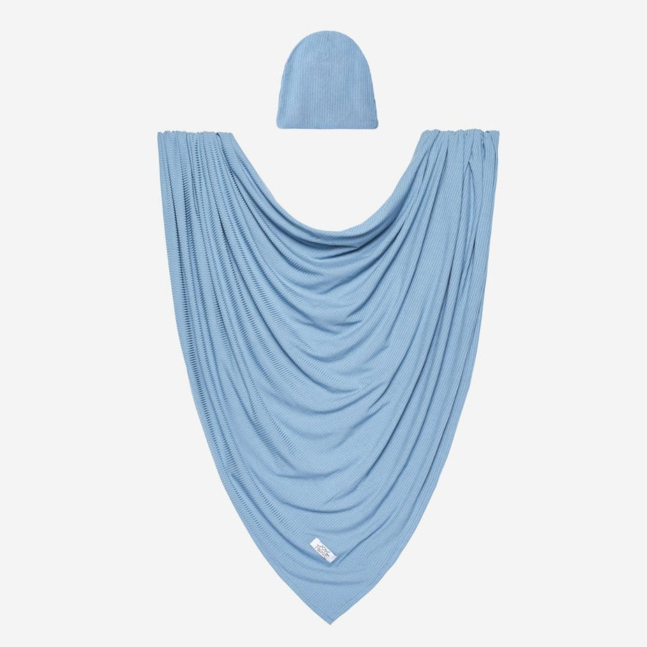Storm Blue Ribbed Swaddle Beanie Set