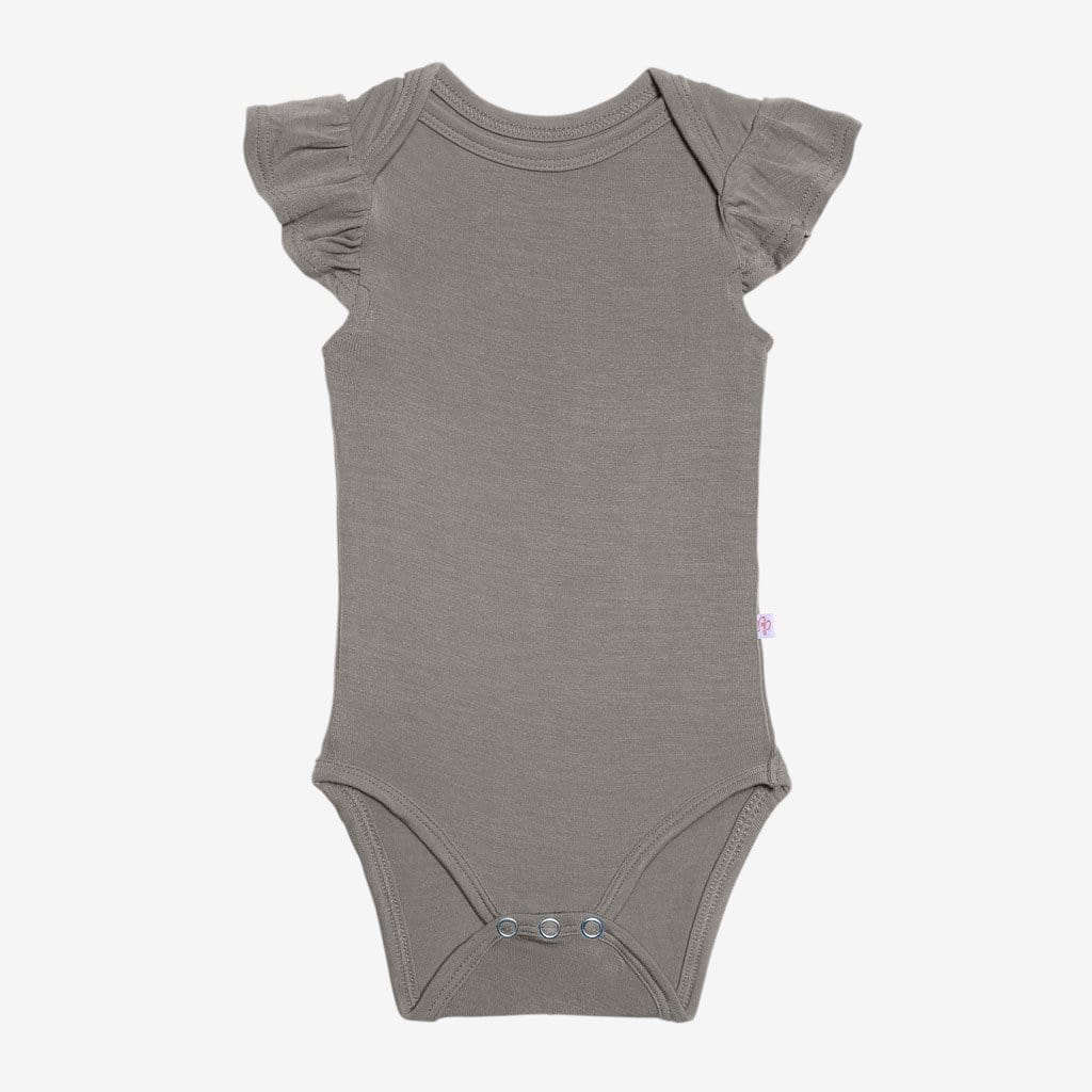 Stone Gray Ruffled Cap Sleeve Bodysuit