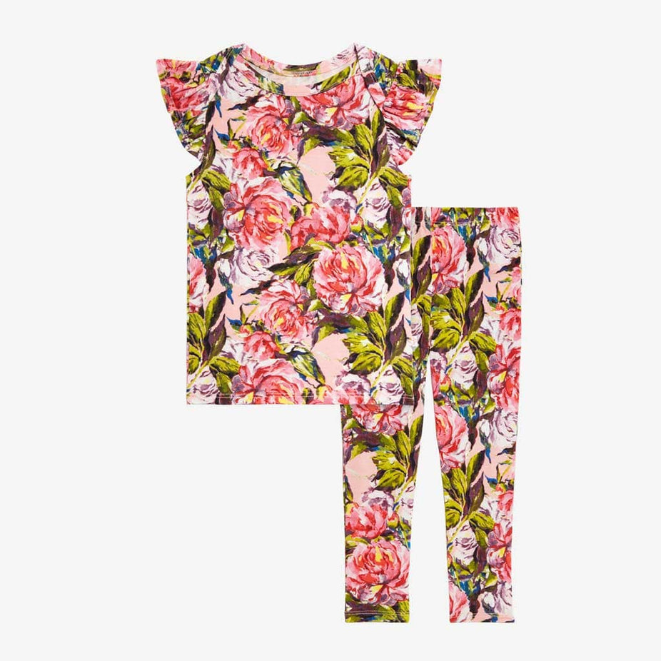 Lillian Floral Ruffled Cap Sleeve Shirt & Pants Set