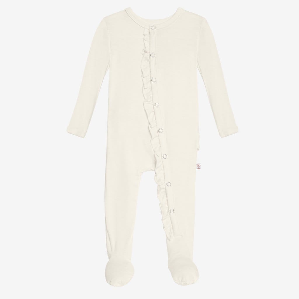Off White Footie Ruffled Snap One Piece