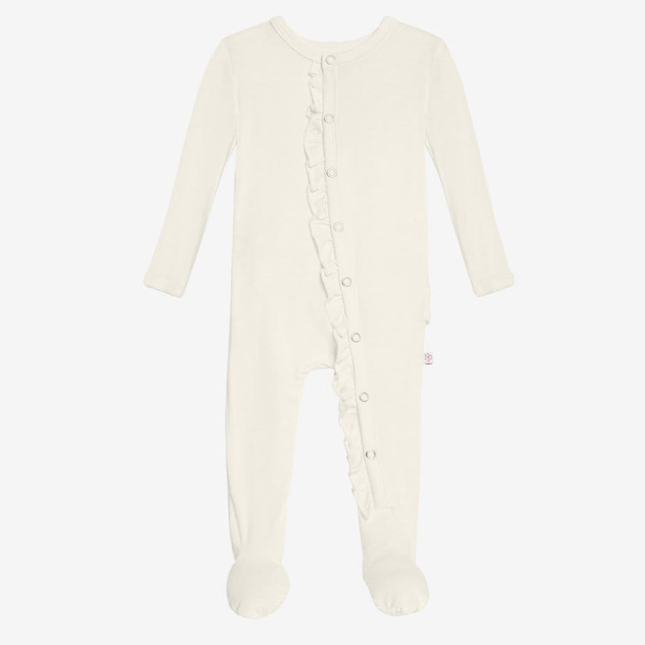 Off White Footie Ruffled Snap One Piece