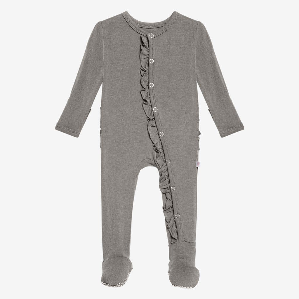 Stone Gray Footie Ruffled Snap One Piece