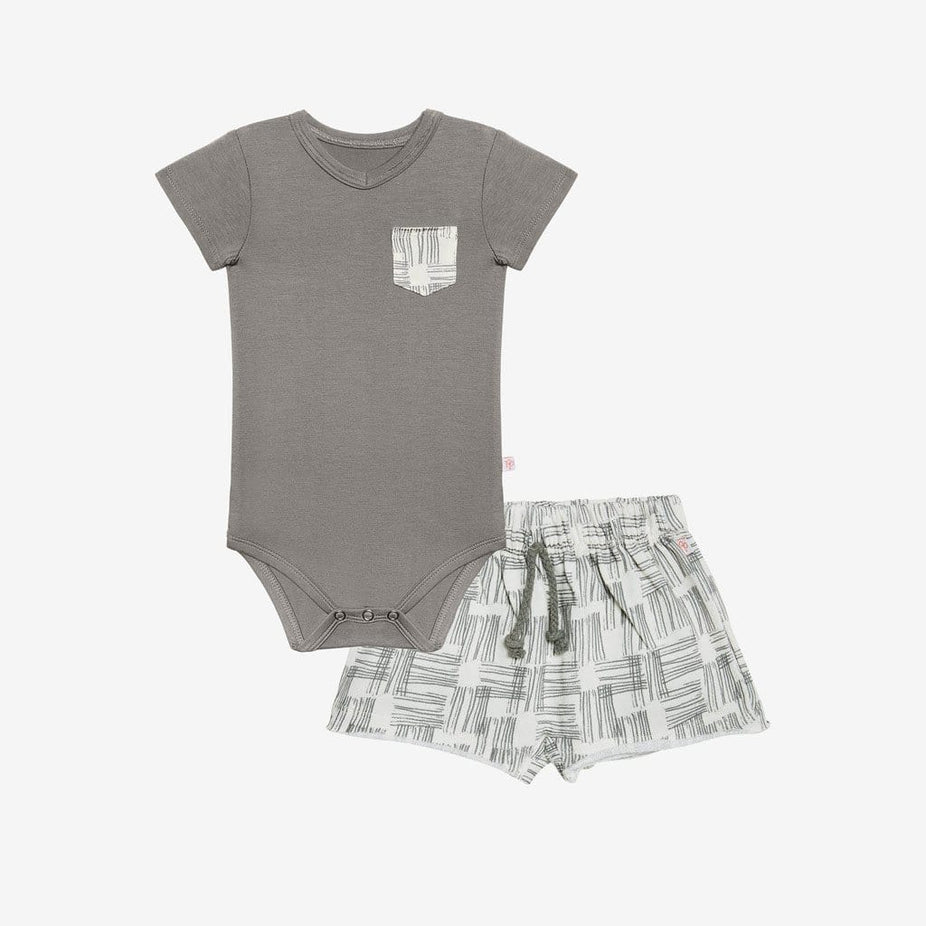 Rivers Gray Terry Shorts & Bodysuit Set