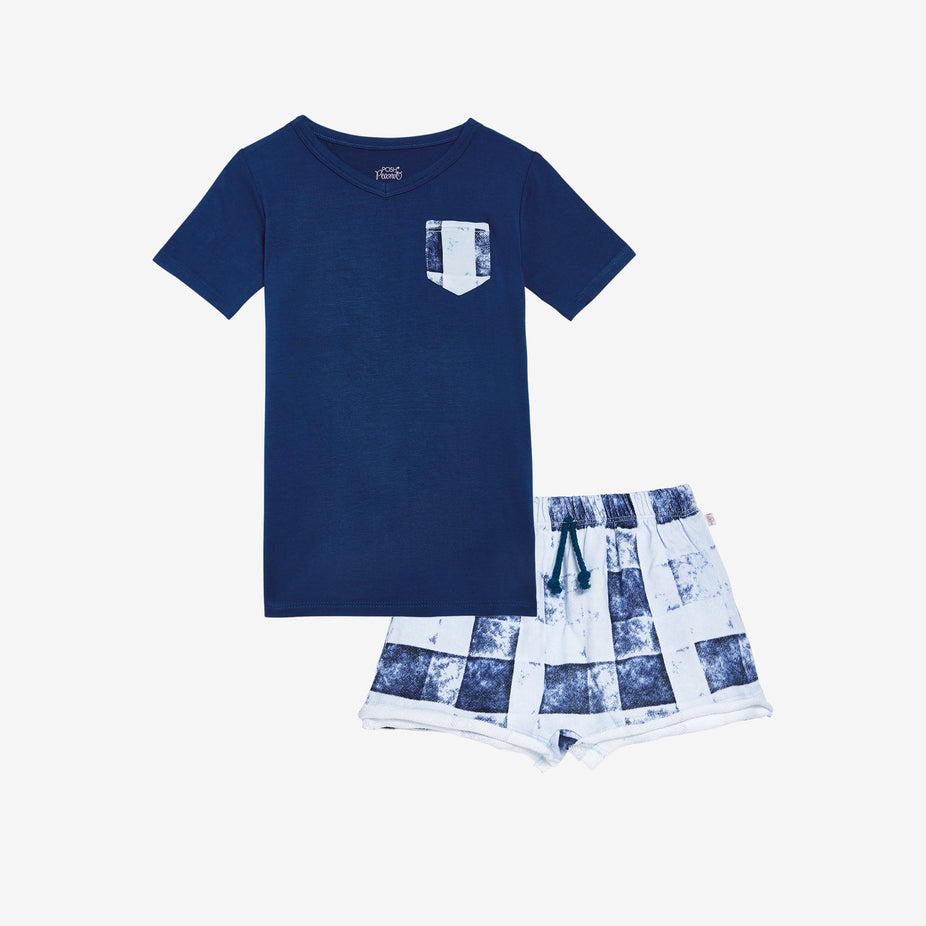 Denim Plaid Terry Shorts, Shirt Set