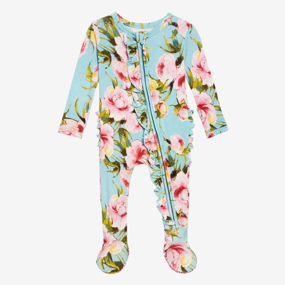 Carolina Floral Footie Ruffled Zippered One Piece