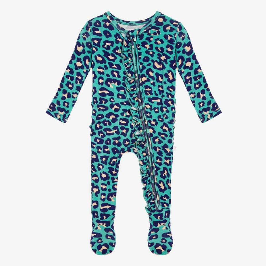 Lana Leopard Footie Ruffled Zippered One Piece