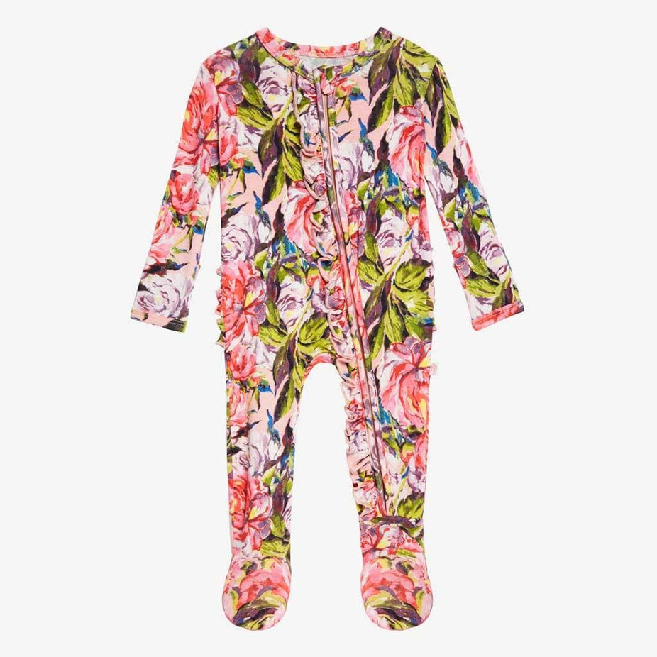 Lillian Floral Footie Ruffled Zippered One Piece