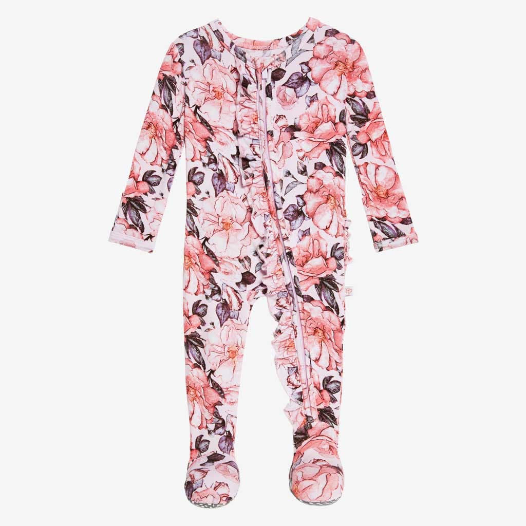 Vivi Floral Footie Ruffled Zippered One Piece