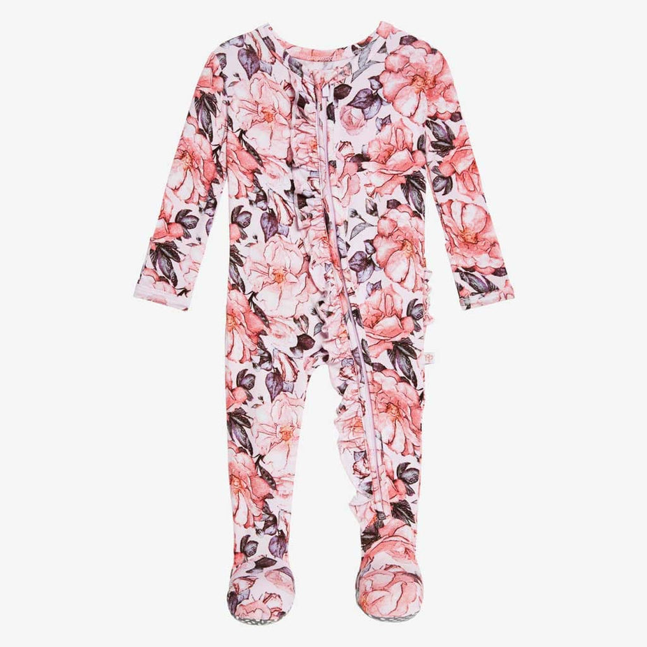 Vivi Floral Footie Ruffled Zippered One Piece