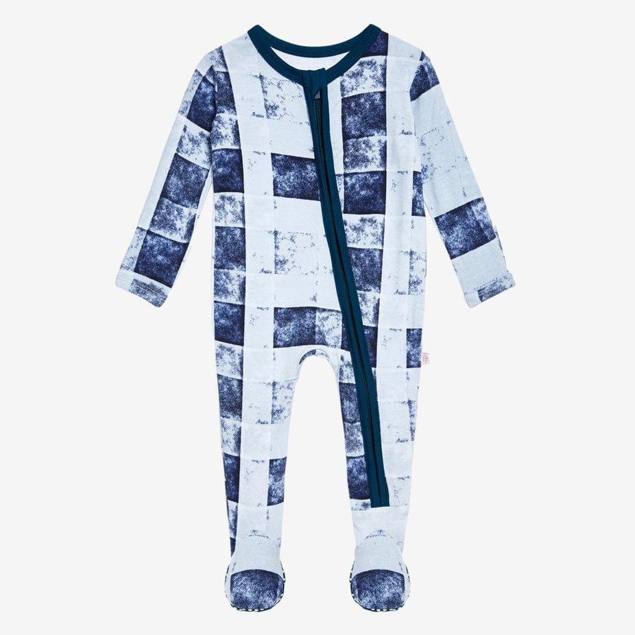 Denim Plaid Footie Zippered One Piece