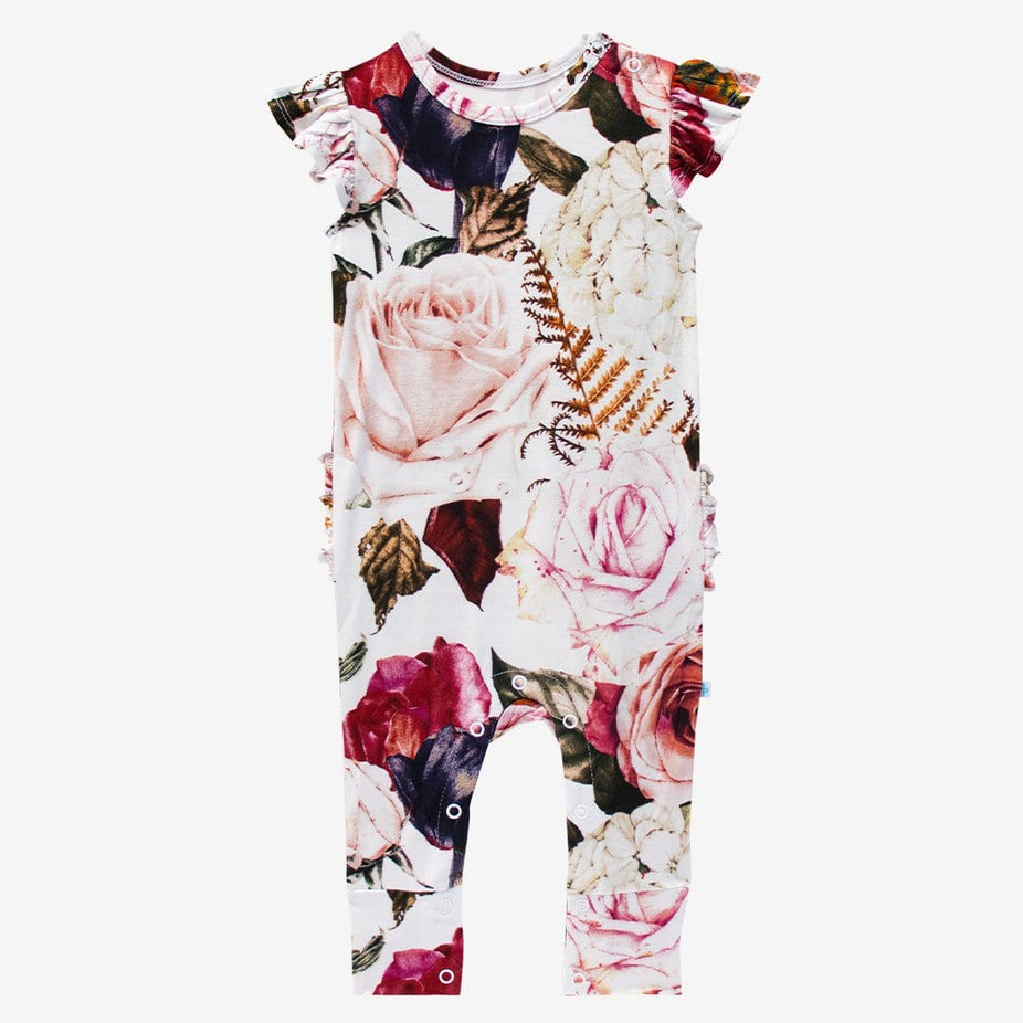 Black Rose Ruffled Cap Sleeve Romper