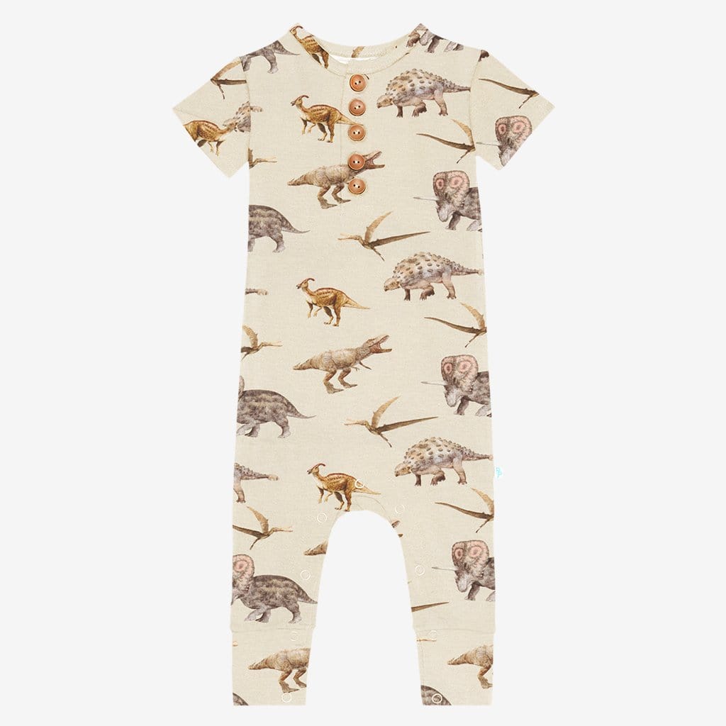 Vintage Dino Short Sleeve Henley Romper