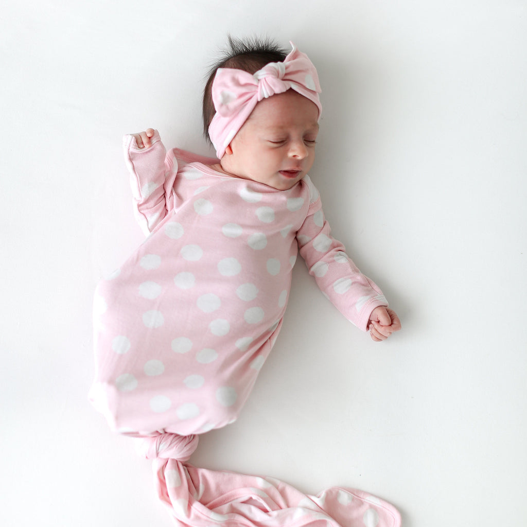 Posh-Peanut-Viscose-Bamboo-Stay-dry-fabric-reliably-chic-and-perfectly-practical-uniquely-designed-of-a-kind romper pink polka dot knotted gown