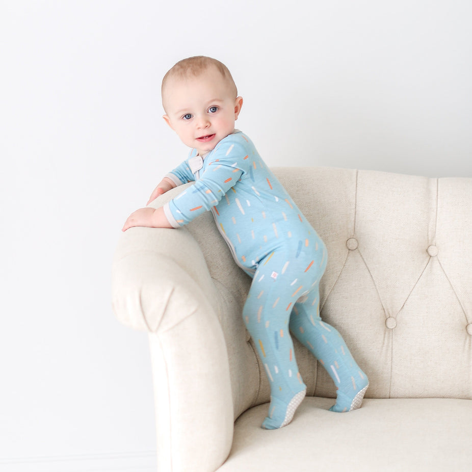 Posh-Peanut-Viscose-Bamboo-Stay-dry-fabric-reliably-chic-and-perfectly-practical-uniquely-designed-of-a-kind-teal raindrops zippered one piece romper