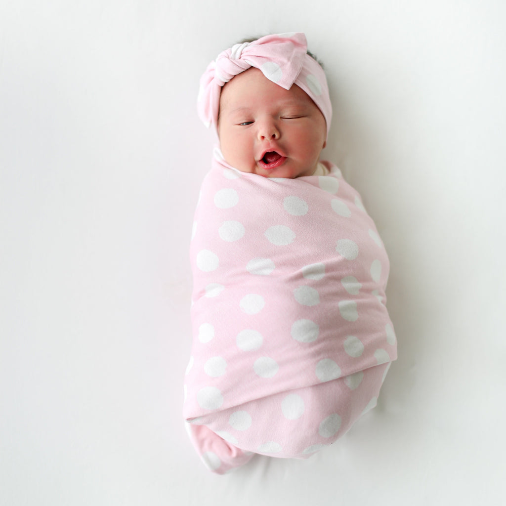 baby swaddle in pink polka dot for girl,Posh-Peanut-Viscose-Bamboo-Stay-dry-fabric-reliably-chic-and-perfectly-practical-uniquely-designed-of-a-kind-red-rose-swaddle-set