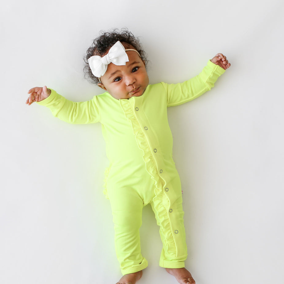 Neon Yellow Ruffled Snap One Piece