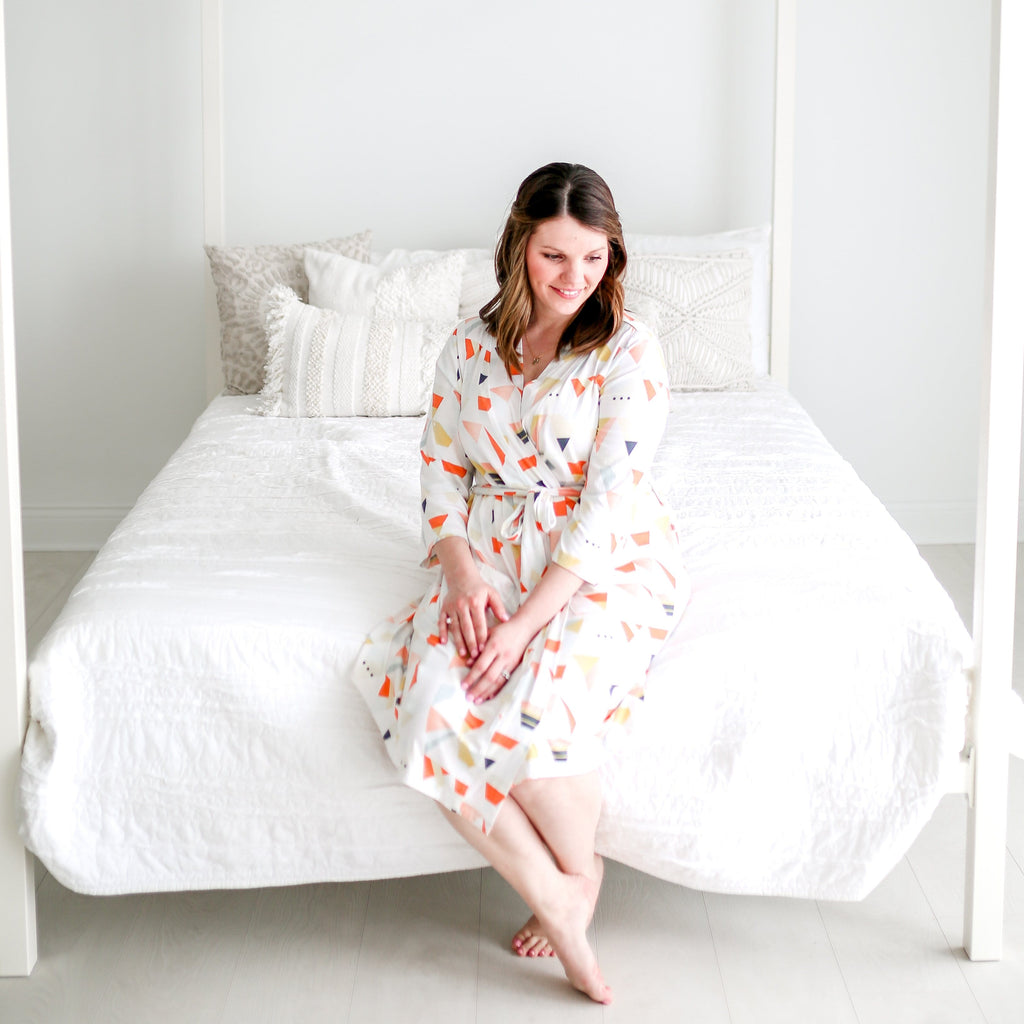 Posh-Peanut-Viscose-Bamboo-Stay-dry-fabric-reliably-chic-and-perfectly-practical-uniquely-designed-of-a-kind-retro triangle mommy robe