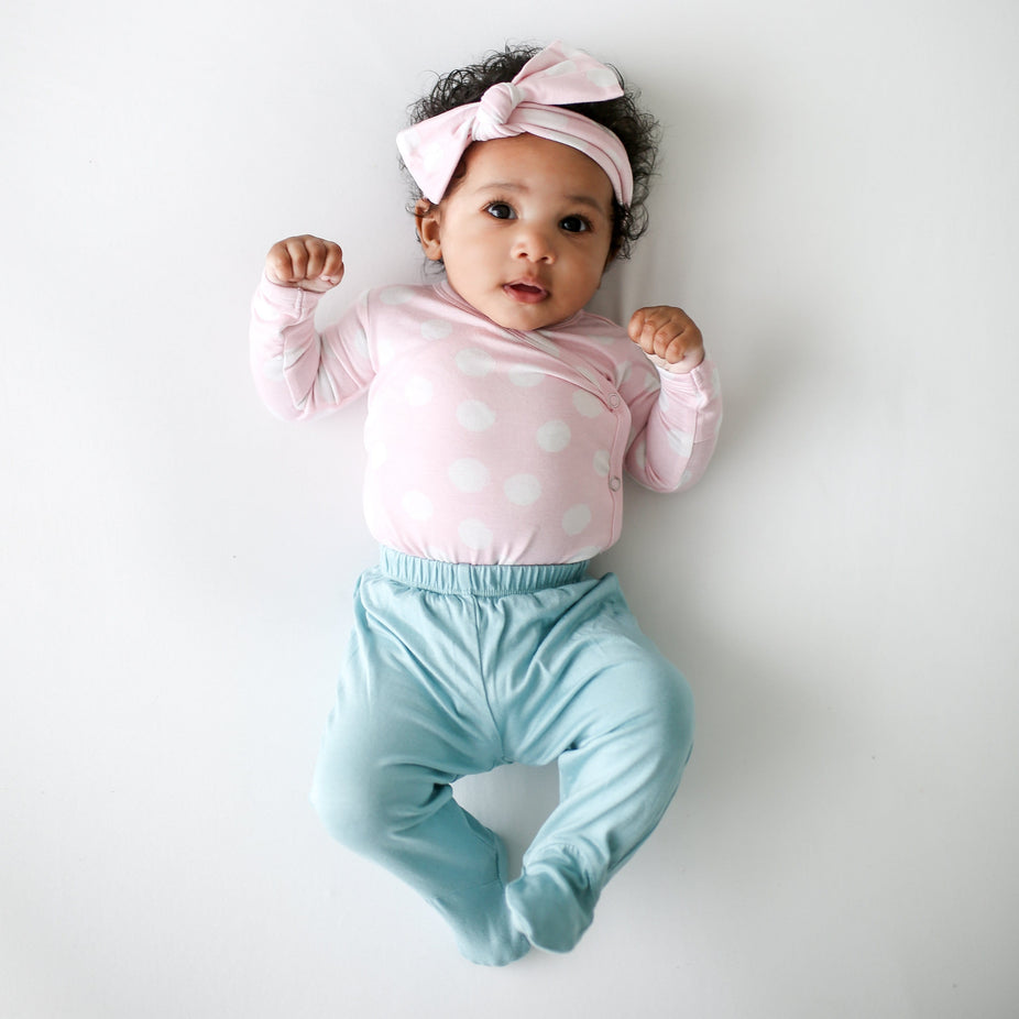 Posh-Peanut-Viscose-Bamboo-Stay-dry-fabric-reliably-chic-and-perfectly-practical-uniquely-designed-of-a-kind romper pink polka dot kimono set and matching headband
