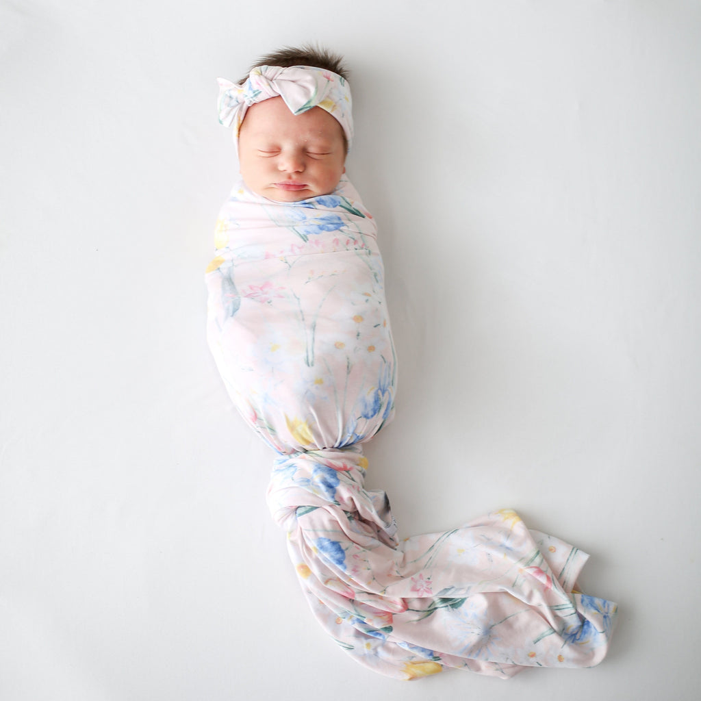 Posh-Peanut-Viscose-Bamboo-Stay-dry-fabric-reliably-chic-and-perfectly-practical-uniquely-designed-of-a-kind-wild spring floral baby swaddle