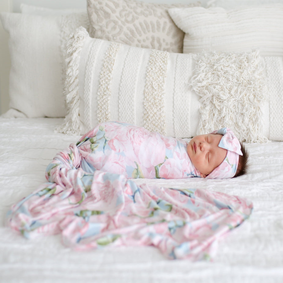 Posh-Peanut-Viscose-Bamboo-Stay-dry-fabric-reliably-chic-and-perfectly-practical-uniquely-designed-of-a-kind-pink peony swaddle