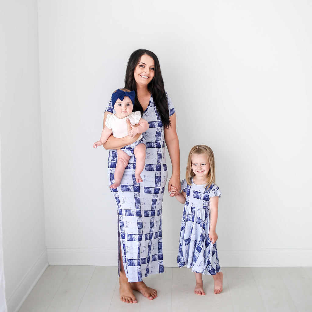 Denim Plaid Mommy Maxi Dress