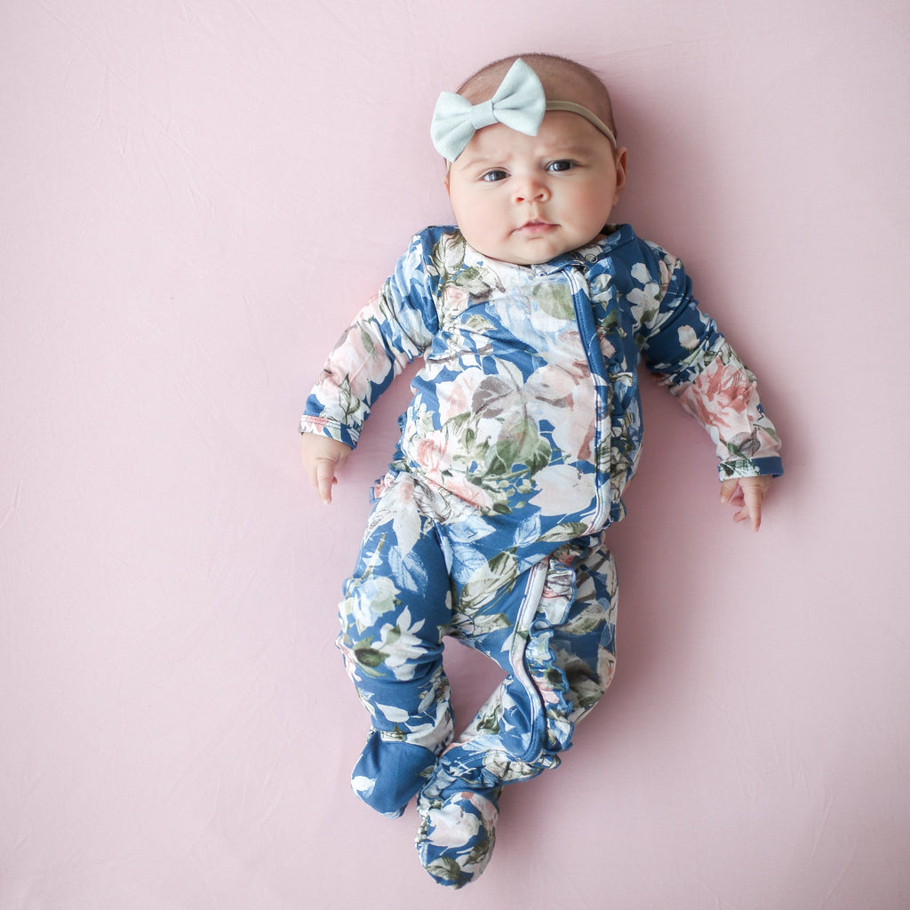 Posh-Peanut-Viscose-Bamboo-Stay-dry-fabric-reliably-chic-and-perfectly-practical-uniquely-designed-of-a-kind-ruffled one piece in blue rose