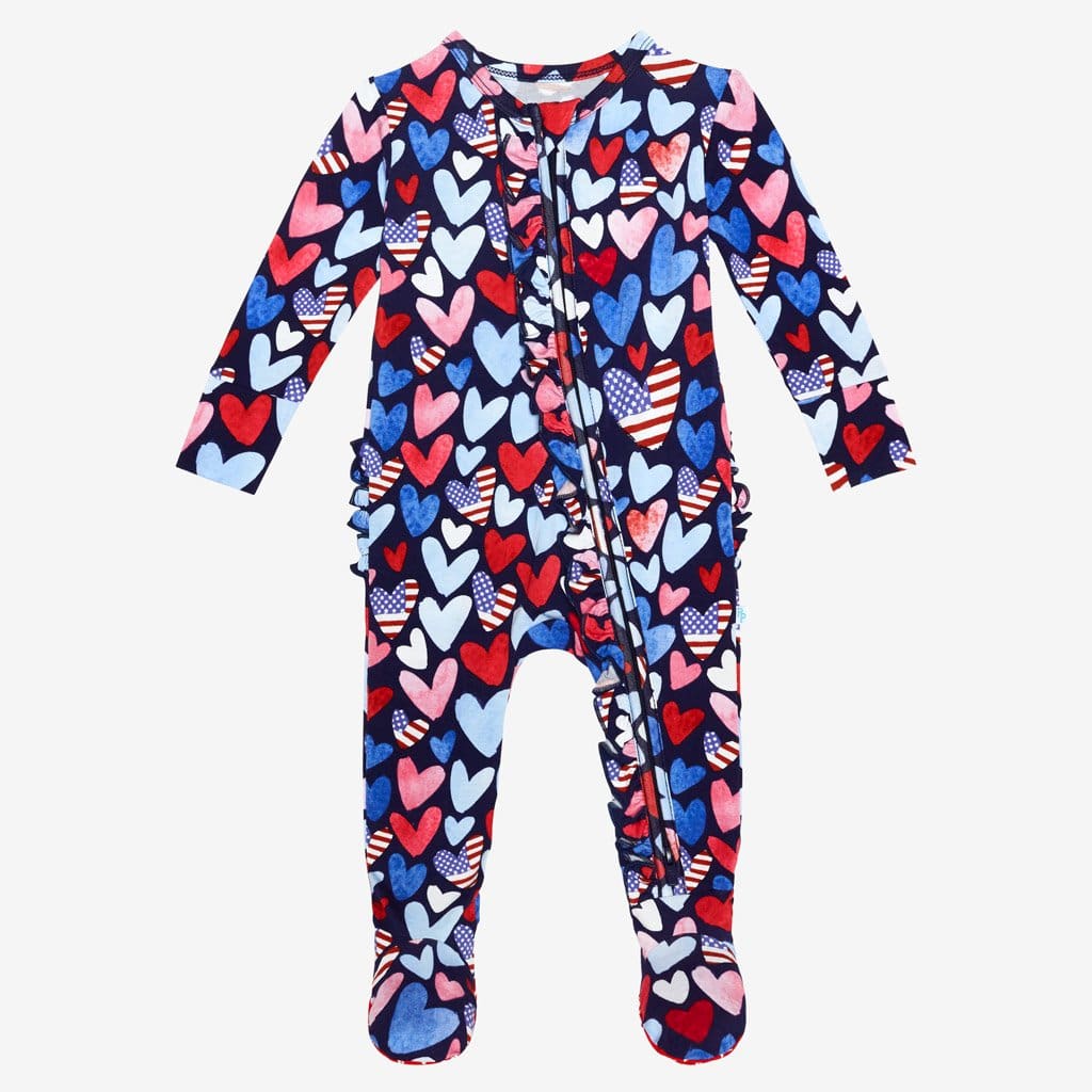 Liberty footie ruffled zippered one piece
