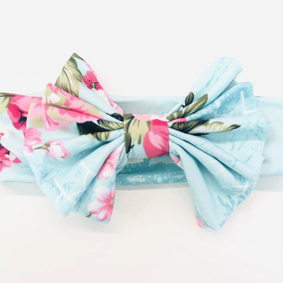Aqua Floral Bow Headwrap
