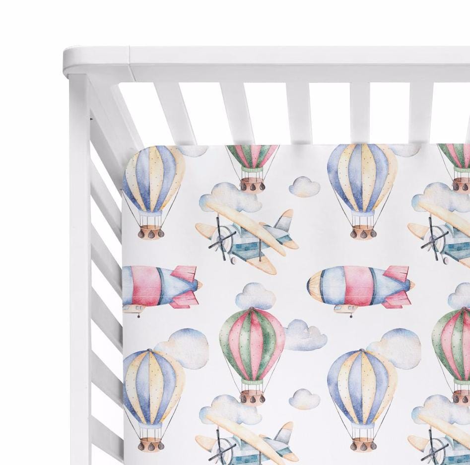 Vintage Airplane and Hot Air Balloon Crib Sheet